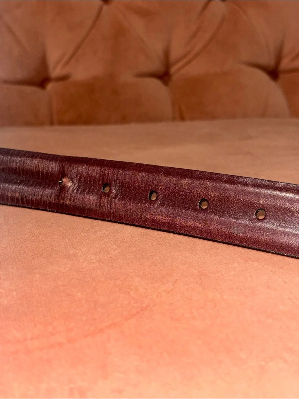 Allen Edmonds chocolate brown red brown burnished calf leather belt men’s 50”
